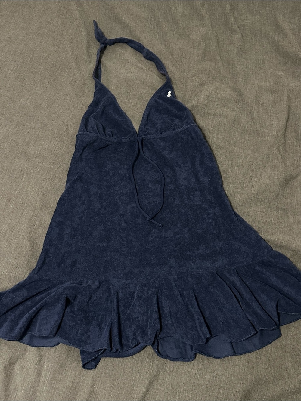 Vintage Ralph Lauren Navy Halter Terry Cloth Sleepwear Dress